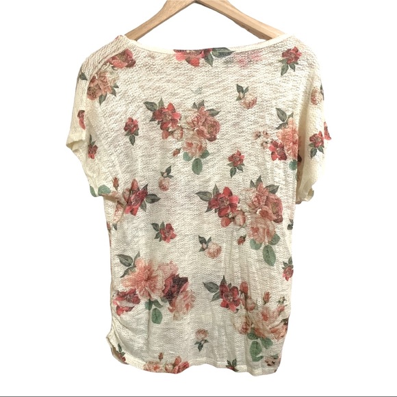 Mesh Open Weave Rose Print Roush sides Top XXL - Picture 3 of 4